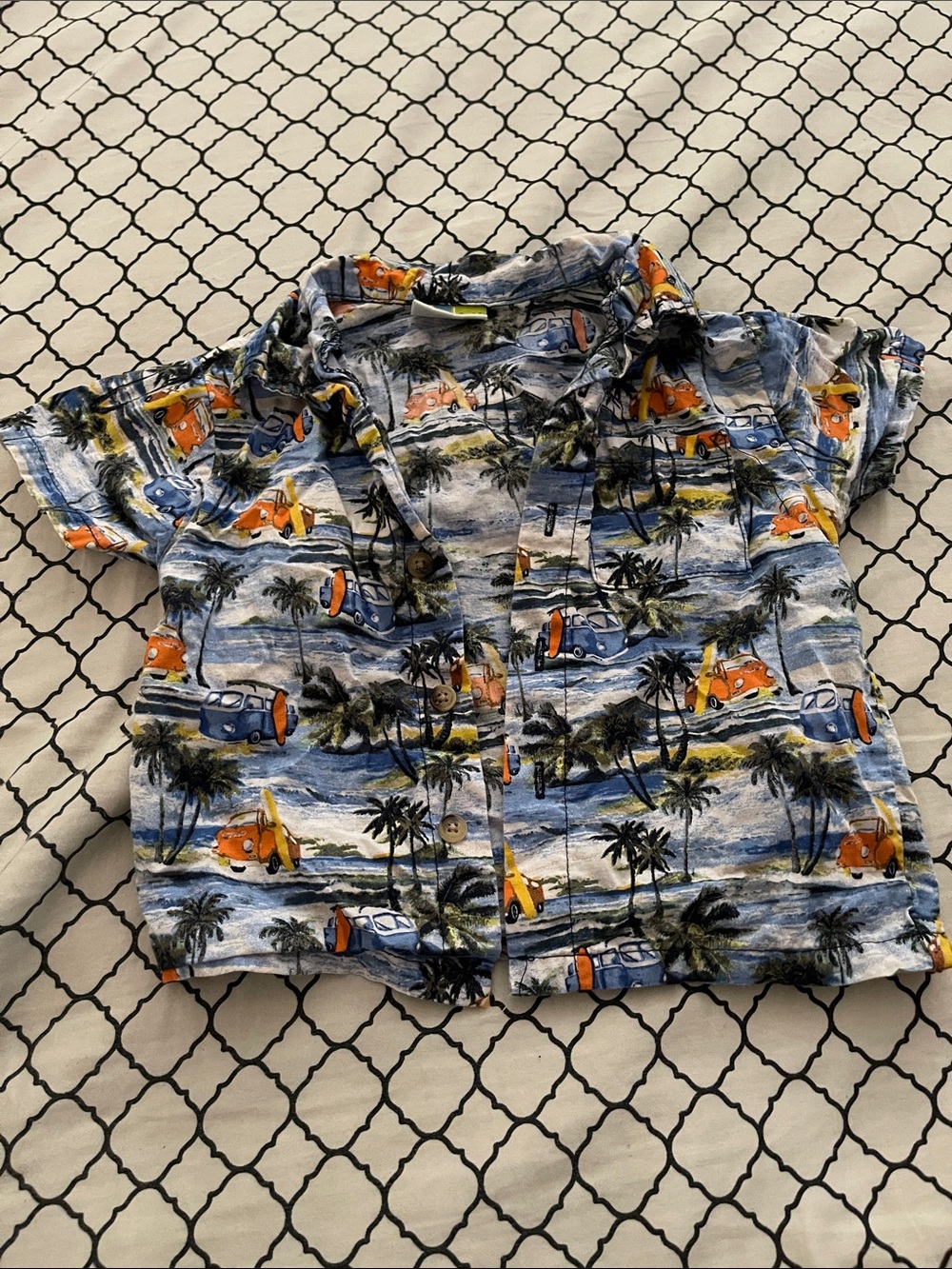 Kids Short Sleeve Hawaiian Shirt in Blue and Orange